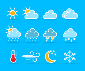 Obraz premium Vector weather icons on blue background