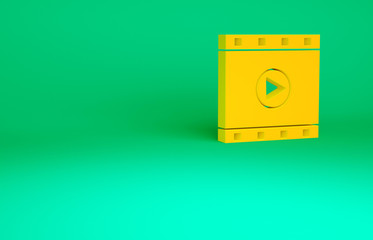 Orange Play Video icon isolated on green background. Film strip sign. Minimalism concept. 3d illustration 3D render.