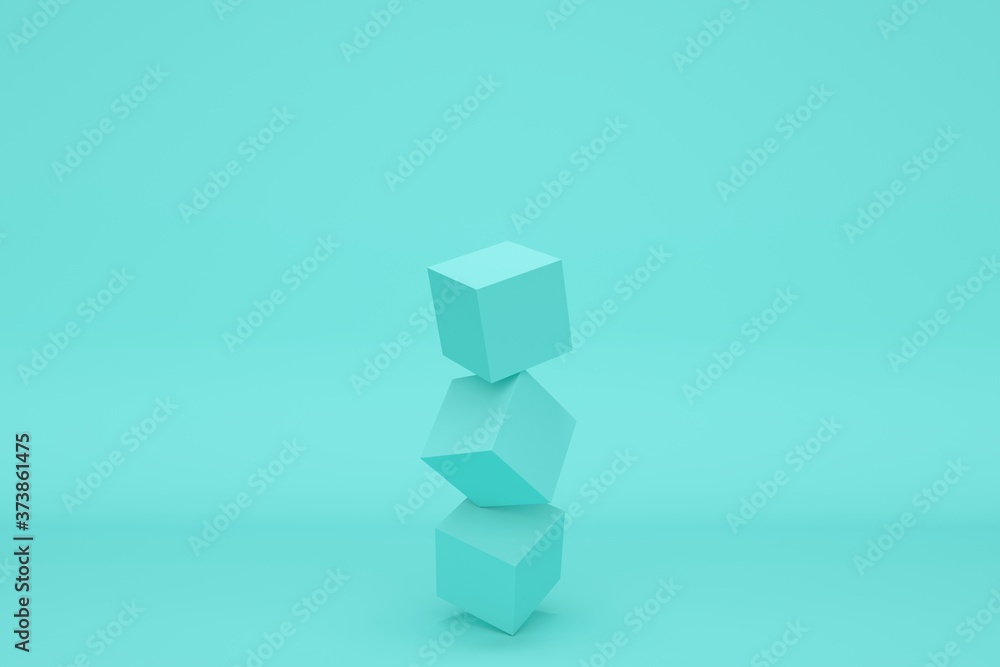 Poster abstract blue background with cubes in balance. backdrop design for product promotion. 3d rendering