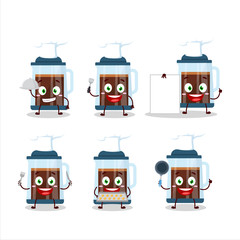 Cartoon character of french press with various chef emoticons