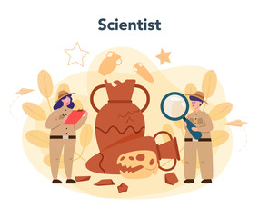 Archaeologist concept. Ancient history scientist, paleontologist. Knowledge