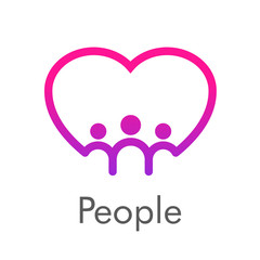 Familia. Logotipo abstracto corazón con círculos como grupo de personas en lineas rosa con la palabra People