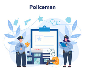 Police officer in uniform. Detective making investigation.