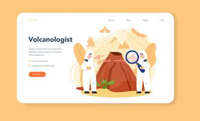 Volcanologist web banner or landing page. Geologist studying