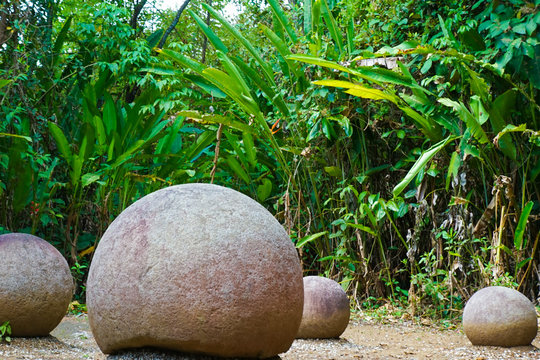 Closeup shot of the stone balls in Costa Rica