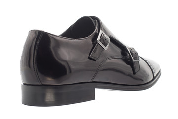 Black Dress Shoes white background. shot from the back
