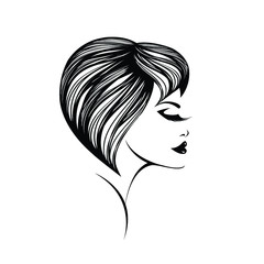 Woman with short, wavy hairstyle and elegant makeup.Hair salon, beauty studio, cosmetics and spa illustration.Beautiful young lady portrait.Smiling girl face isolated on light background.Profile view.