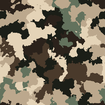 Classic camouflage seamless pattern in brown, black and green colors vector illustration