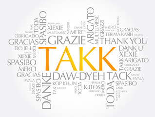 Takk (Thank You in Icelandic) Word Cloud in different languages