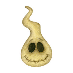 Watercolor drawing of ghost happy halloween. Illustration isolated on white background.