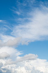 Multi-layered cumulus and feathery clouds in the blue sky