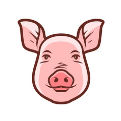 Cute pig portrait symbol. Farm animal, food concept