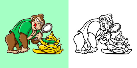 Coloring book cartoon illustration gorilla searching banana © Uqierese