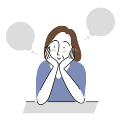 頬杖をついて何かを想像する中年女性