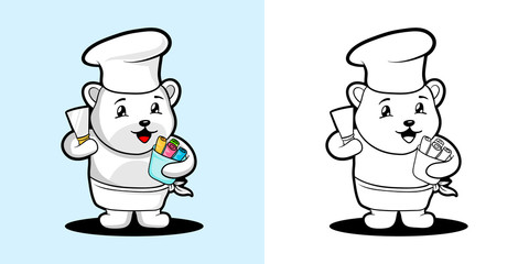 Coloring book cartoon illustration polar bear ice cream