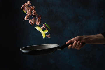 Roasting octopus with lime, seafood, seafood and cooking juice advertisement © Anton