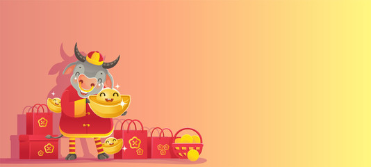 Chinese New Year 2021. New years background. Greeting cards. Banner for Chinese new year. Year of the ox. Space for text or letters. Buy and sell products. Gift voucher. New Year's time concept.