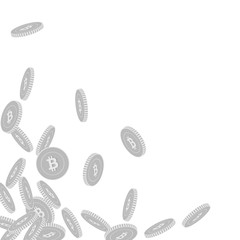 Bitcoin, internet currency coins falling. Scattere