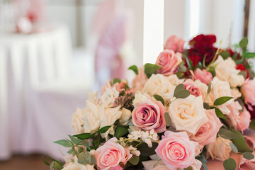 Flower arrangement close - up in a restaurant