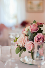 Flower arrangement close - up in a restaurant