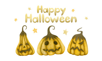 Watercolor illustration for the holiday of halloween. Postcard. Happy halloween background.
