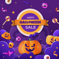 Halloween vector promotion banner with cutest pumpkins