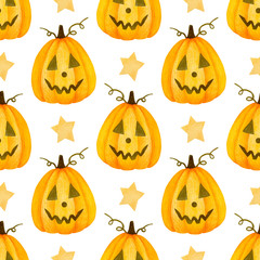 Happy halloween watercolor seamless pattern. Background.