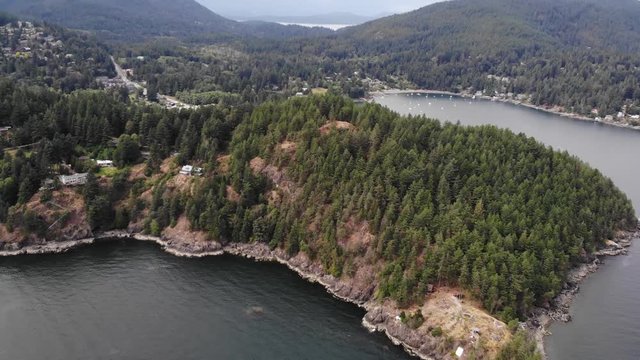 drone flight towards bowen island