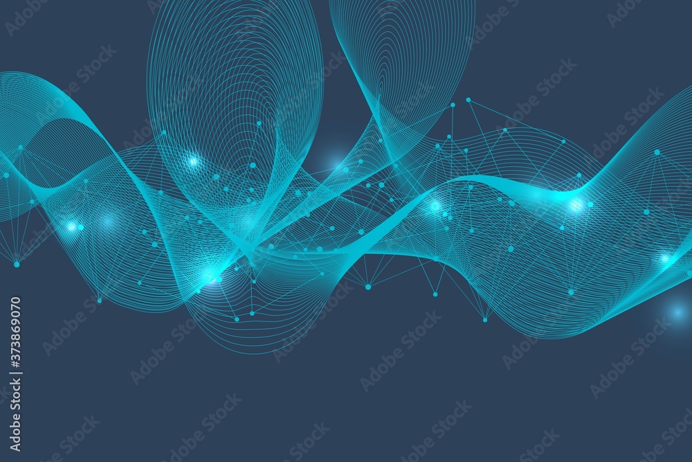 Poster geometric abstract background with connected line and dots. structure molecule and communication. sc