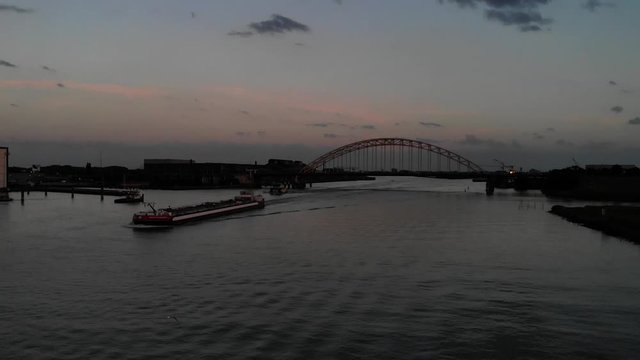 Dutch cargo vessel just passed a bridge
