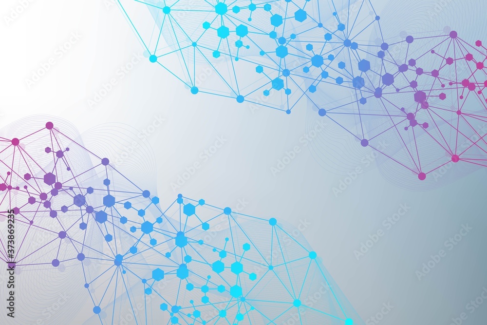 Poster geometric abstract background with connected line and dots. structure molecule and communication. sc