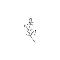 Hand drawn simple floral icon. A branch with leaves. Vector illustration.