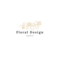 Vector simple floral logo template. Hand drawn branch with leaves.