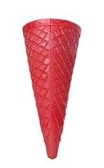 Empty red ice cream cone isolated on white background with clipping path