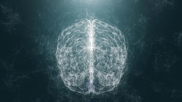 Digital brain materializing animation. Concept of AI neural network, deep learning, human machine interface