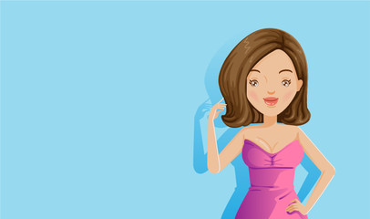 Short hair woman on a blue background.