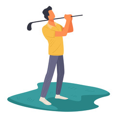 Male character playing golf outdoors, professional golfer outdoors