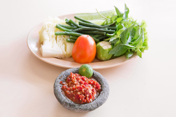 Indonesian Salad Lalapan With Chilli Paste Sambal Terasi.
