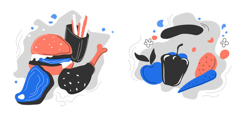 Nutrition habits, eating junk food or fresh vegetables