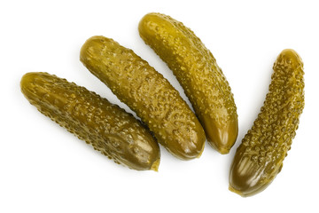 Marinated pickled cucumber isolated on white background with clipping path and full depth of field. Top view. Flat lay
