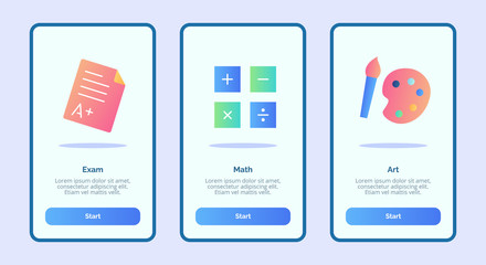 Exam math art for mobile apps template banner page UI with three variations modern flat color style