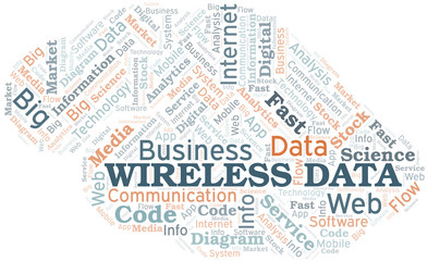Fototapeta na wymiar Wireless Data vector word cloud, made with text only.