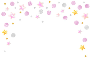 Pink gold glitter star paper cut on white background - isolated