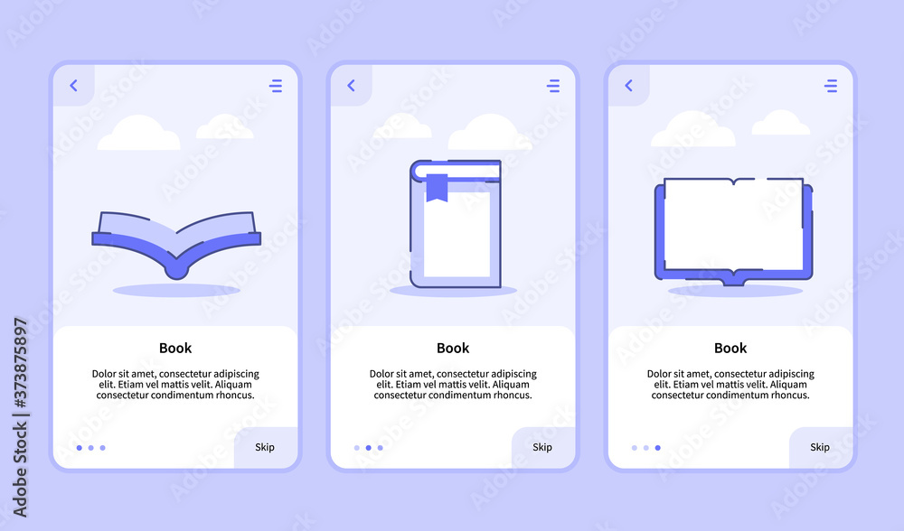 Aufkleber book for mobile apps template banner page ui with three variations modern flat outline style