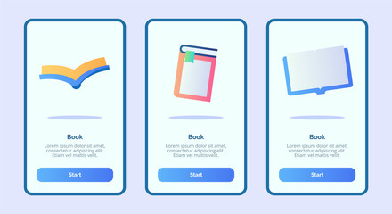 Book for mobile apps template banner page UI with three variations modern flat color style