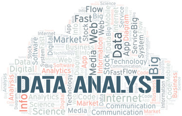 Obraz premium Data Analyst vector word cloud, made with text only.