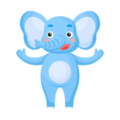 Cute funny elephant print on white background. African cartoon animal character for design of album, scrapbook, greeting card, invitation, wall decor. Flat colorful vector stock illustration.