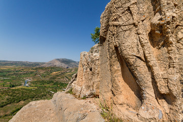 Fototapeta na wymiar Relief representing King Antiochus of Commagene Kingdom in the ruins of Arsemia near the Mt Nemrut, in Adiyaman, Turkey