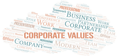 Corporate Values vector word cloud, made with text only.
