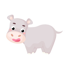 Cute funny hippo print for design of album, scrapbook, greeting card, invitation, wall decor. African cartoon animal character. Flat colorful vector stock illustration on white background.